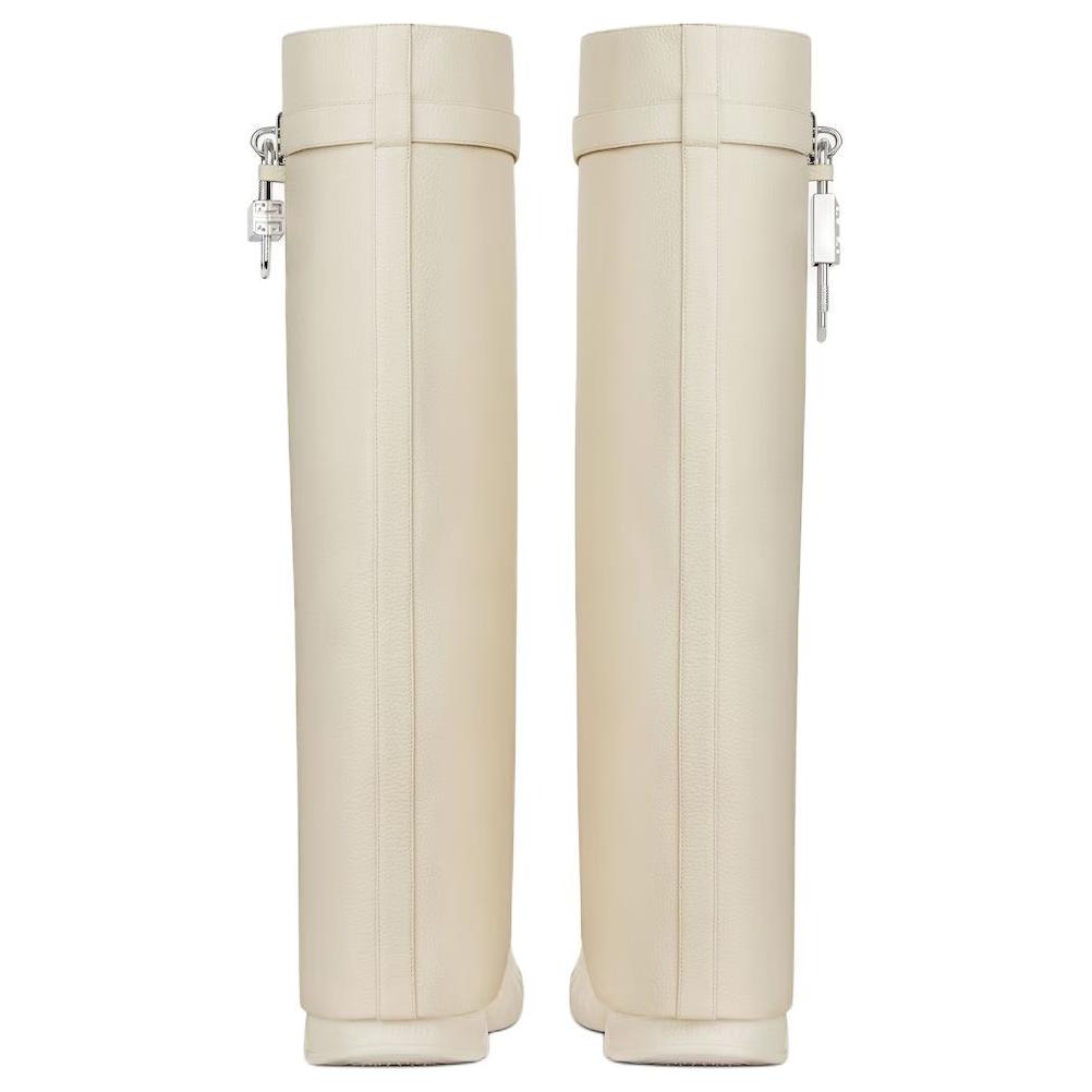Givenchy Shark Lock Cow Leather Grain Leather Knee high Boots 9cm Women's Beige