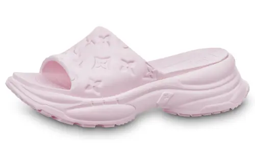 LOUIS VUITTON Pool 55 Rubber Sole Slide Slippers Women's Pink