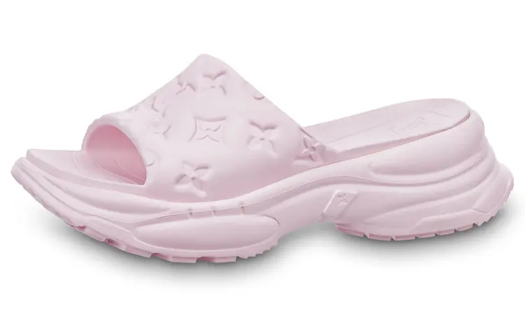 LOUIS VUITTON Pool 55 Rubber Sole Slide Slippers Women's Pink