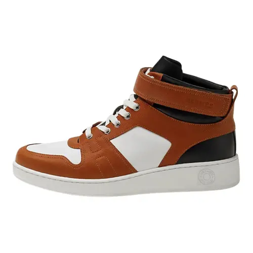 HERMES Freestyle Leather High top Stylish Skateboarding Shoes Men's Brown White Black