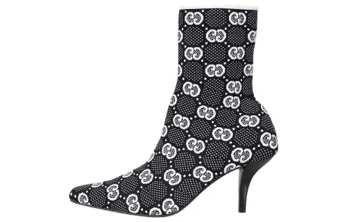 GUCCI Gg 75mm Knit Ankle Boots Black White Fabric Women's