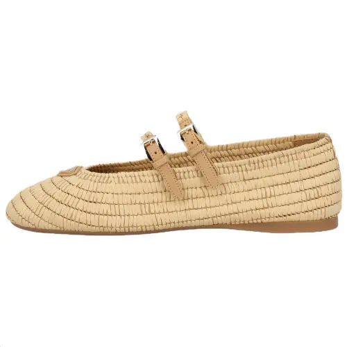 PRADA Crochet Flat Mary Jane Shoes 0.5cm Women's Natural