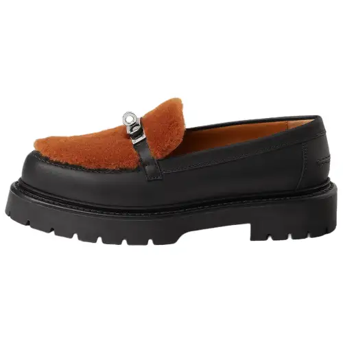 HERMES Icone Calfskin Loafers 3cm Women's Black Brown