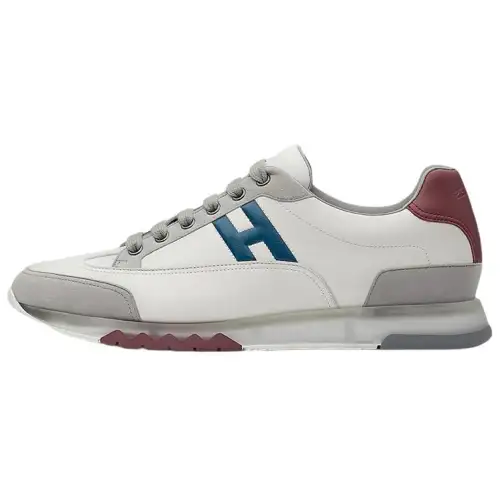 HERMES Trail Leather Low top Casual Shoes Men's White Gray