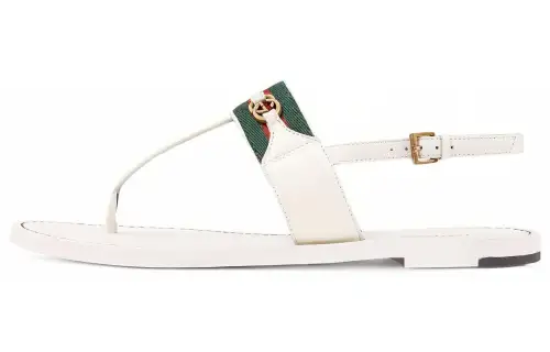 GUCCI Leather One Strap Sandals Women's White