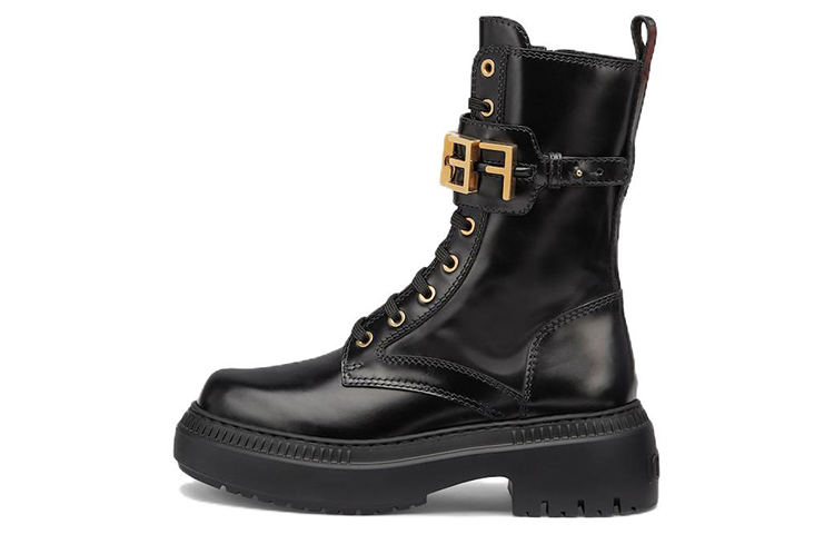 FENDI Fendi fendigraphy cowhide lace up fashionable boots for women black