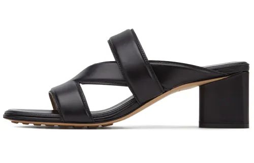 Bottega Veneta Leather Crossover Strap Sandal Black Women's