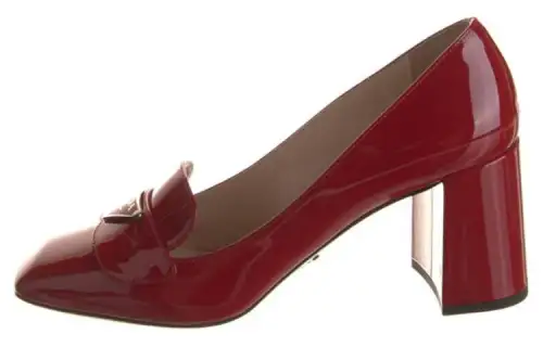 PRADA Leather Chunky Heel High Heels Women's Red
