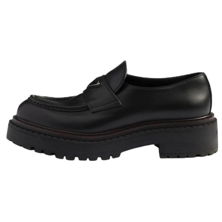 PRADA Prada Leather Round Toe Loafers 6cm Men's Black