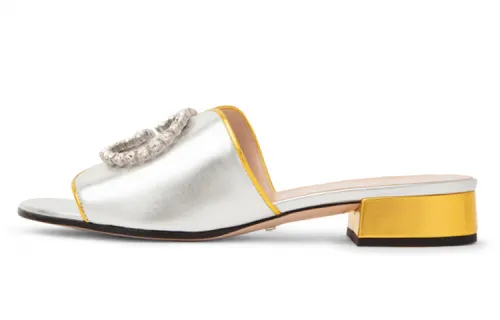 GUCCI Interlocking Slide Slippers Women's Silver