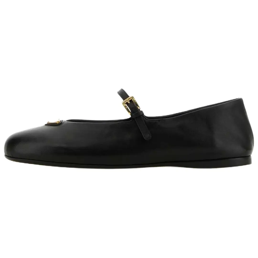 PRADA Leather Flat Mary Jane Shoes Women's Black