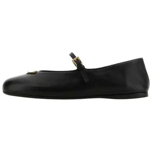 PRADA Leather Flat Mary Jane Shoes Women's Black