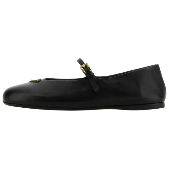 PRADA Leather Flat Mary Jane Shoes Women's Black