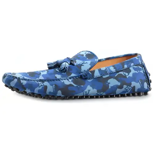 LOUIS VUITTON Palm Spring Moccasin Shoes 'Blue Camo With Logo Monogram'