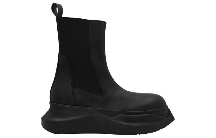 Rick Owens DRKSHDW Beatle Abstract Leather Short Chelsea Boots Men's Black