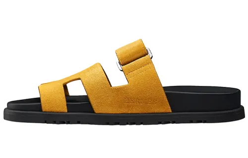 HERMES Chypre Abrasion Resistant Slide Slippers Women's Yellow