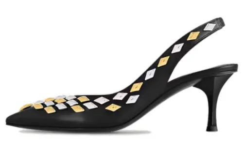 LOUIS VUITTON Gold Rush Leather Slim Heel High Heels 6.5cm Women's Black