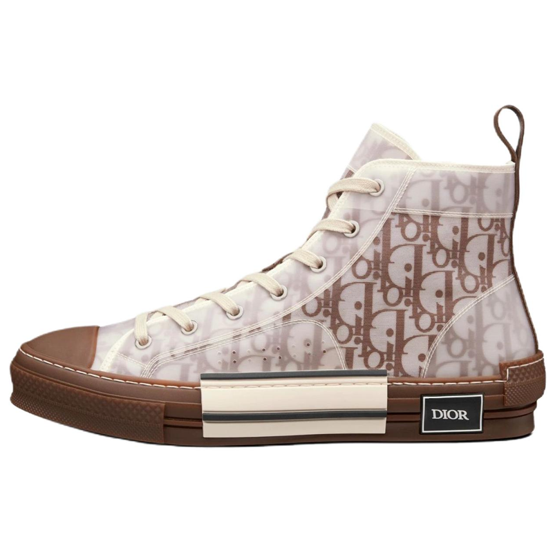 DIOR Dior B23 Round Toe Lace Up High Top Fashion Sneakers Men's Brown