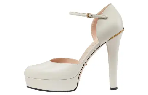 GUCCI Leather Slim Heel High Heels 12cm Women's White