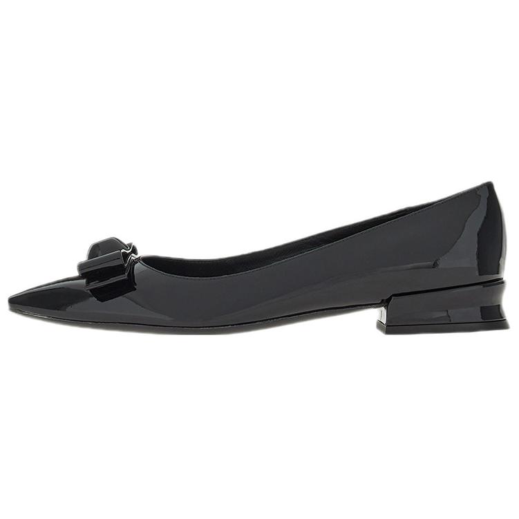 FERRAGAMO Vara Patent Leather Bowknot Flat Shoes Women's Black