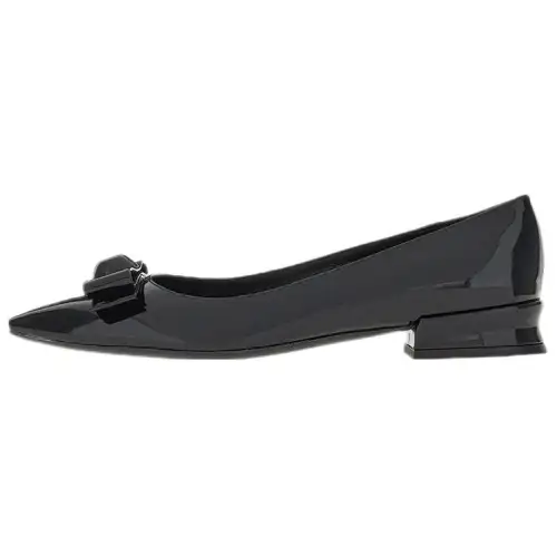 FERRAGAMO Vara Patent Leather Bowknot Flat Shoes Women's Black