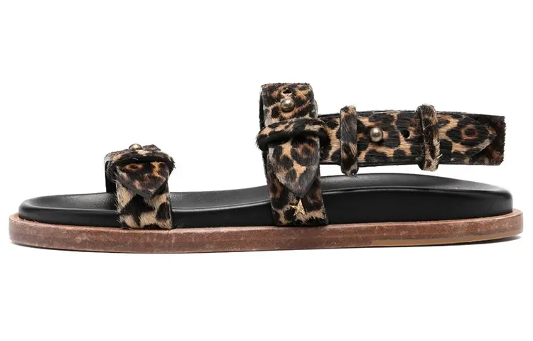 Golden Goose Leather One Strap Sandals Women's Leopard Print