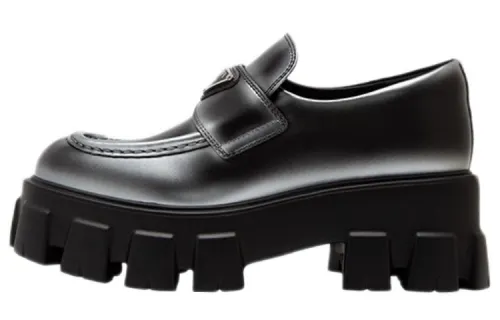 PRADA Monolith Brushed Leather Loafers 'White Spray Black' Women's