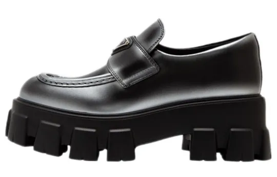 PRADA Monolith Brushed Leather Loafers 'White Spray Black' Women's
