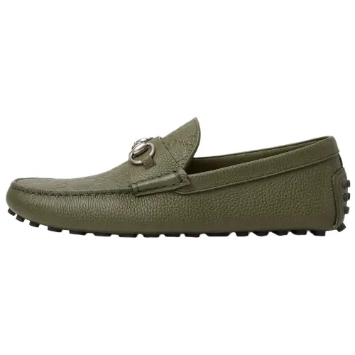 GUCCI Horsebit Double G Gommino Loafers Men's Green