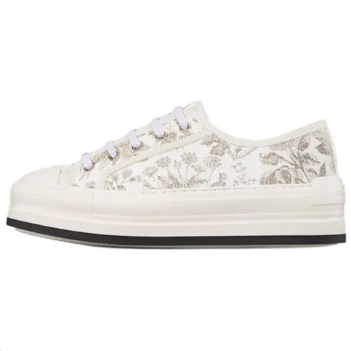DIOR Walk'n'Dior Platform Shoes Low top Skateboard Shoes Women's White Gold