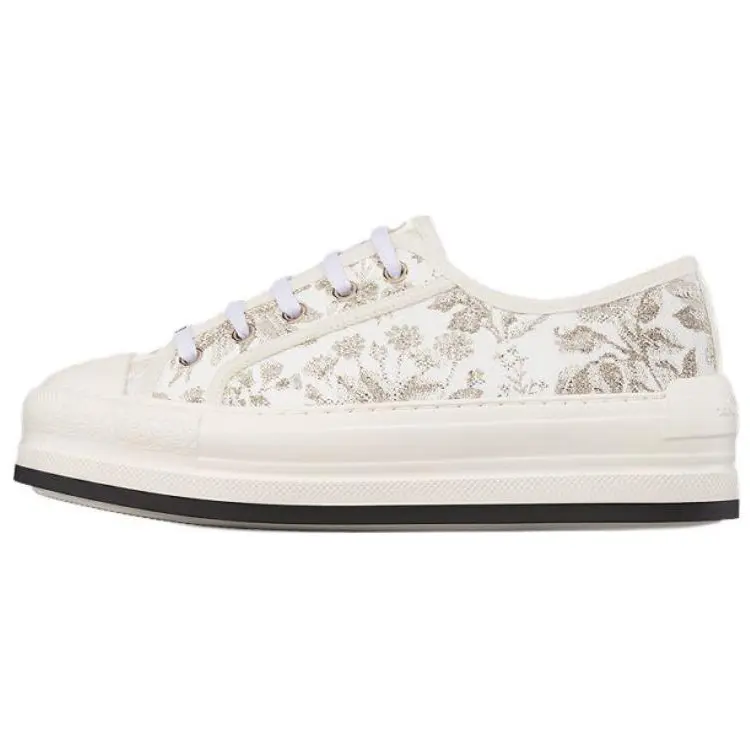 DIOR Walk'n'Dior Platform Shoes Low top Skateboard Shoes Women's White Gold
