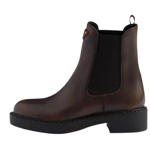 PRADA Leather Short Chelsea Boots 5CM Women's Dark Brown