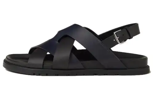 HERMES Leather Beach Sandals Men's Black