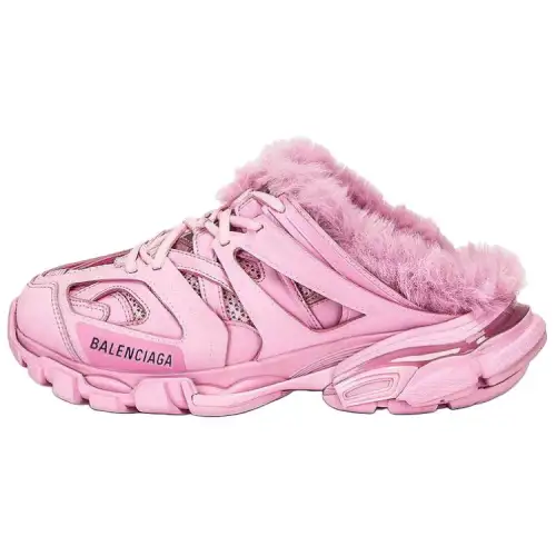 Balenciaga Track Mule Pink Faux Fur Women's