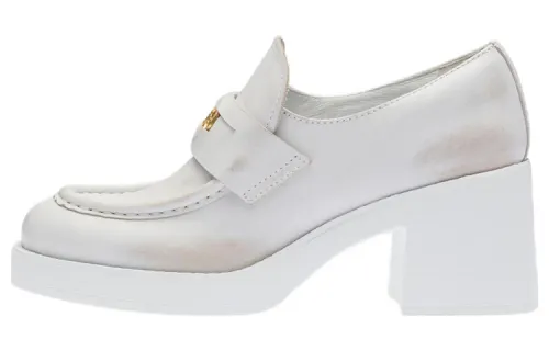 MIU MIU Penny Leather Block Heel High Heels 7.5cm Women's White