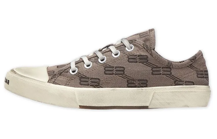 Balenciaga Paris Low Top Sneakers 'Tan Allover Logo Cotton And White Rubber'