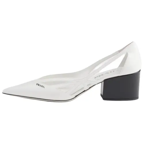 PRADA Leather Chunky Heel High Heels 5.5cm Women's White