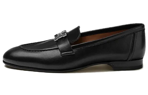 HERMES PARIS Sheepskin Loafers Women's Black