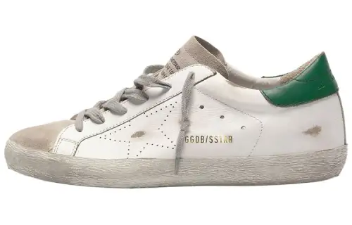 Golden Goose Super Star Low top Casual Shoes Women's White Green Tail Distressed