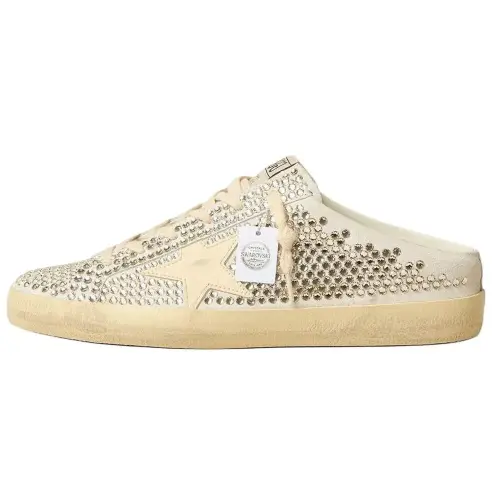 Golden Goose Super Star Sabot Closed Toe Slippers Women's Beige Silver