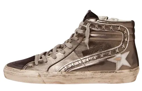 Golden Goose Slide High top Stylish Skateboarding Shoes Women's Gray Distressed