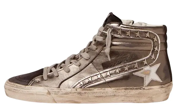 Golden Goose Slide High top Stylish Skateboarding Shoes Women's Gray Distressed