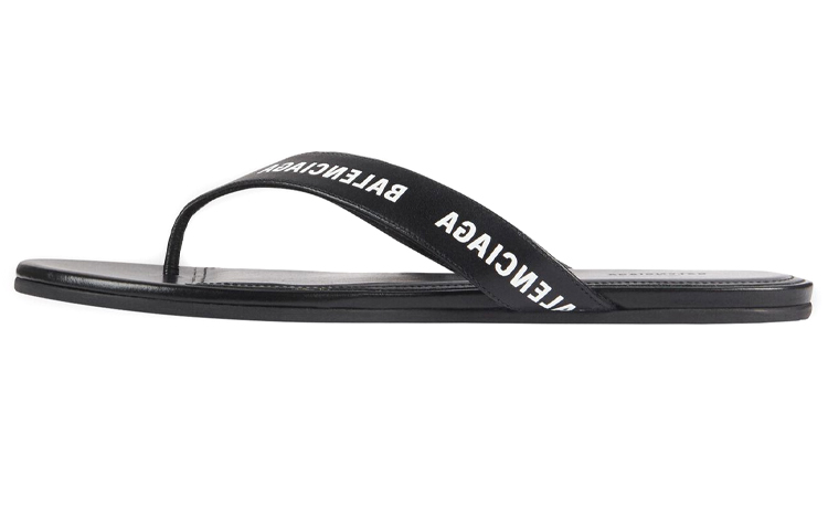 Balenciaga Logo Flip Flops Black White Women's