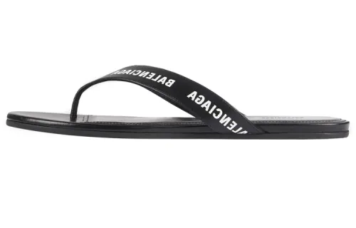 Balenciaga Logo Flip Flops Black White Women's