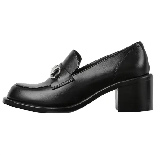 GUCCI Leather Chunky Heel High Heels 5.5cm Women's Black