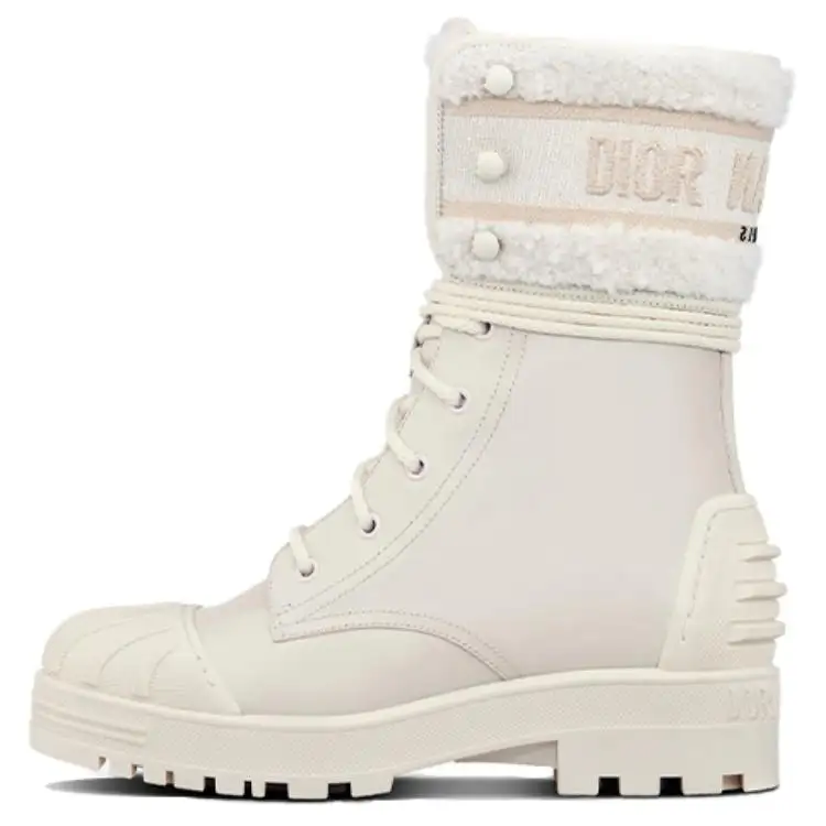 DIOR D Major Crew Combat Boots Women's Ecru