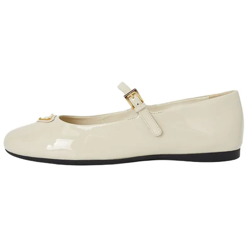PRADA Ballerina Flat Mary Jane Shoes Women's Ecru