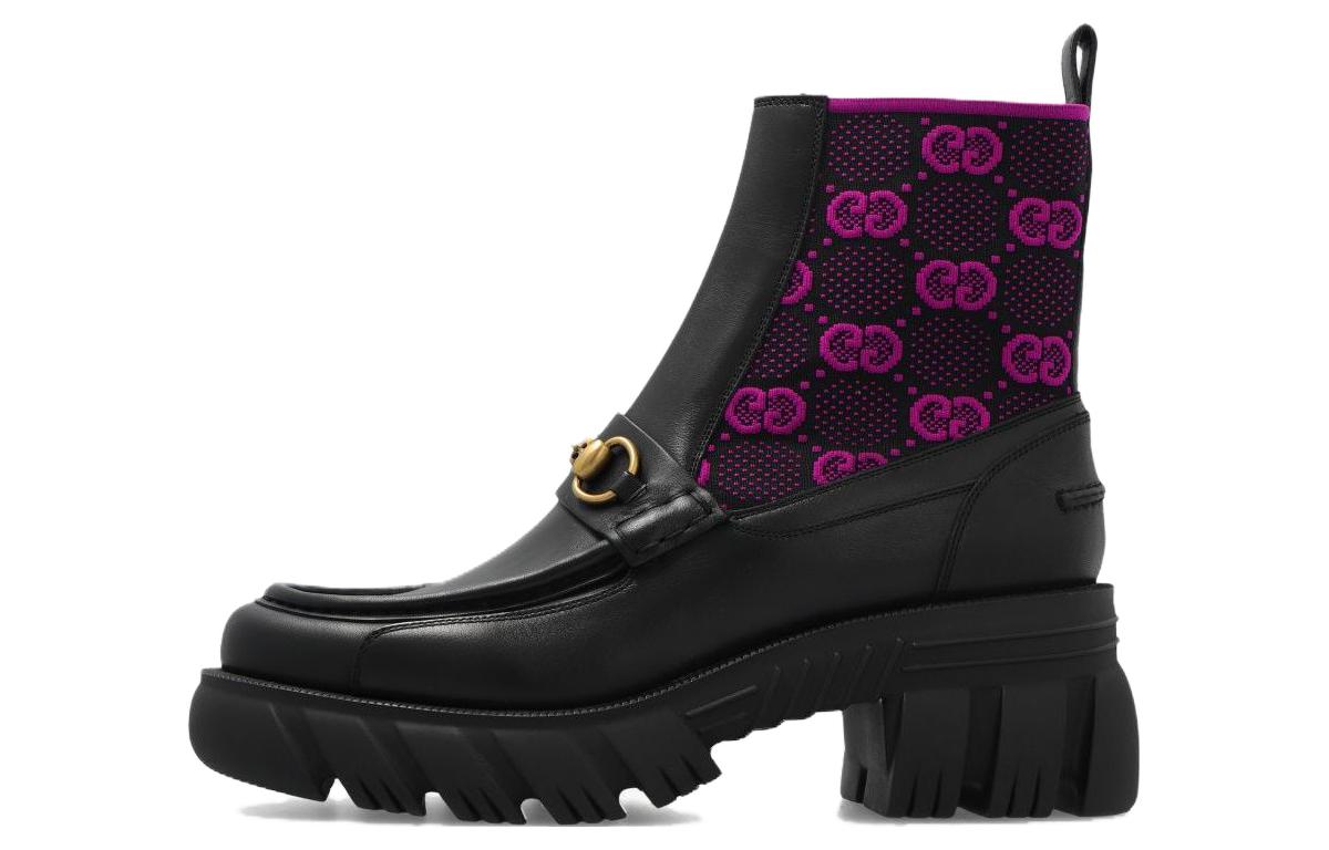 GUCCI Gucci Leather GG stretch jersey insert Boots Women's Black Purple