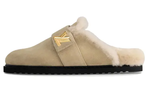 LOUIS VUITTON Cosy Comfort Rubber Sole Closed Toe Slippers Women's Light Brown