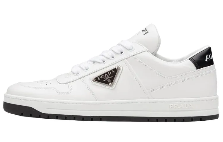 PRADA Downtown Perforated Leather Sneakers 'White Black' Women's